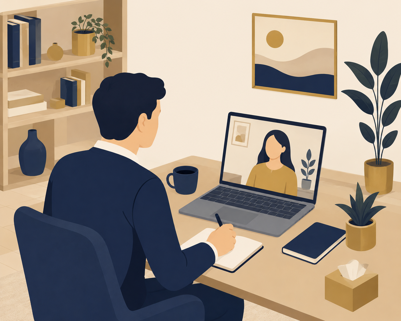 Psicólogo atendendo online pelo computador